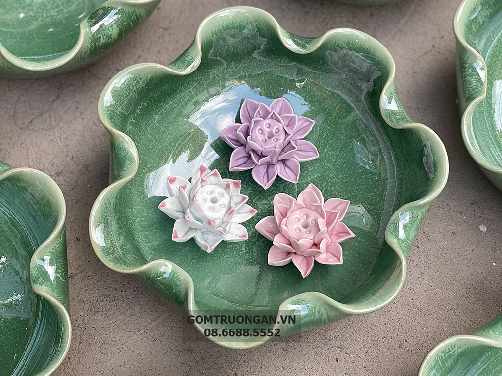 Bát thả hoa thần tài  đường kính 20cm men hỏa biến thiên thanh kèm chân đế(không bao gồm sen sứ) 4